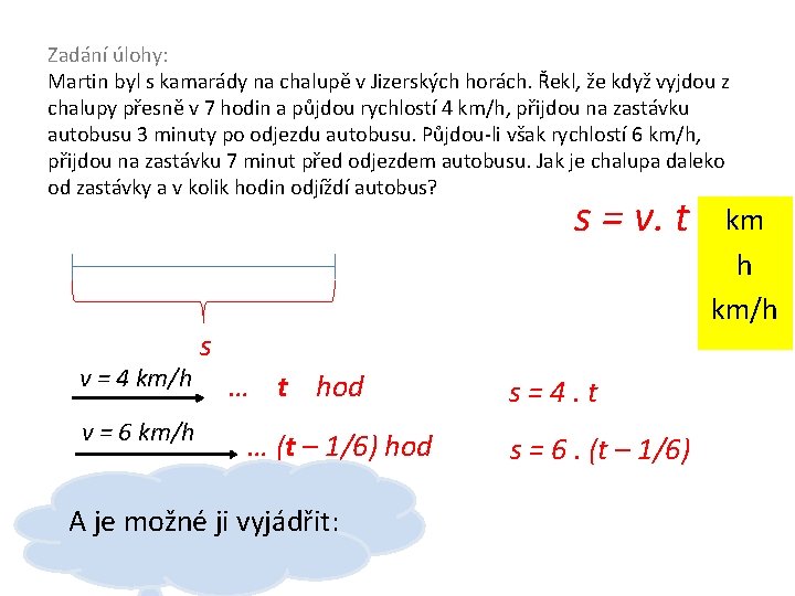 Zadání úlohy: Martin byl s kamarády na chalupě v Jizerských horách. Řekl, že když