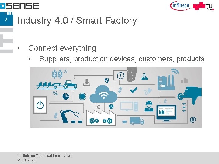 3 Industry 4. 0 / Smart Factory • Connect everything • Suppliers, production devices,