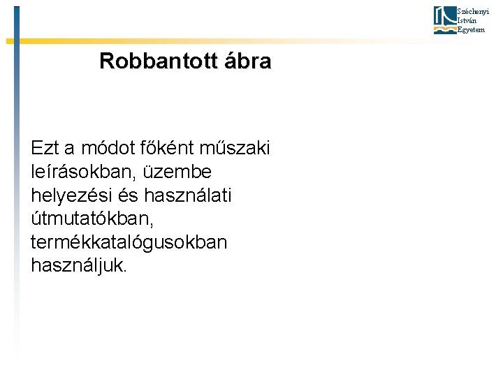 Széchenyi István Egyetem Robbantott ábra Ezt a módot főként műszaki leírásokban, üzembe helyezési és