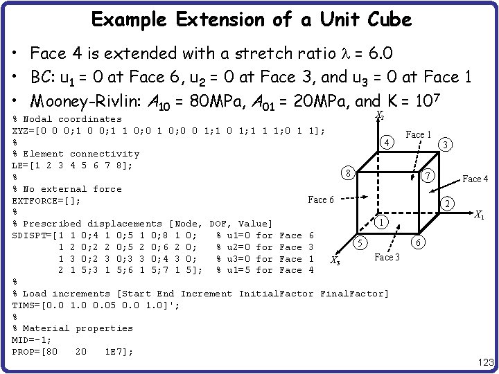 Example Extension of a Unit Cube • Face 4 is extended with a stretch