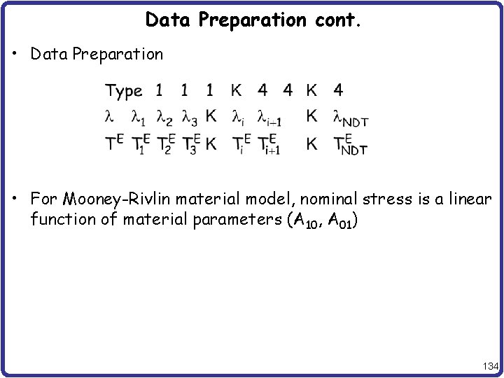 Data Preparation cont. • Data Preparation • For Mooney-Rivlin material model, nominal stress is