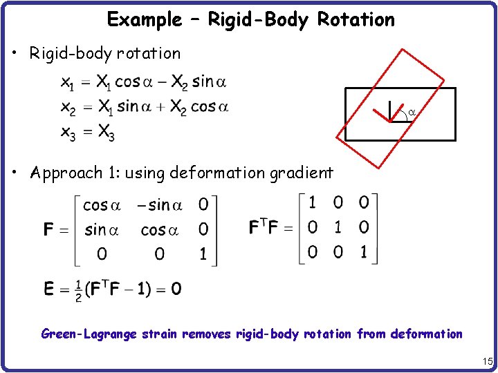 Example – Rigid-Body Rotation • Rigid-body rotation a • Approach 1: using deformation gradient