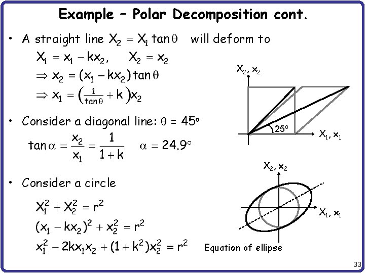 Example – Polar Decomposition cont. • A straight line will deform to X 2,