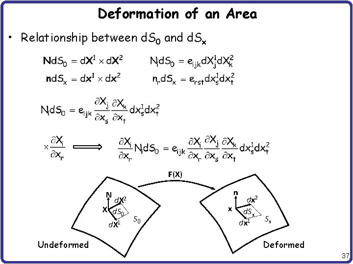Deformation of an Area • Relationship between d. S 0 and d. Sx F(X)