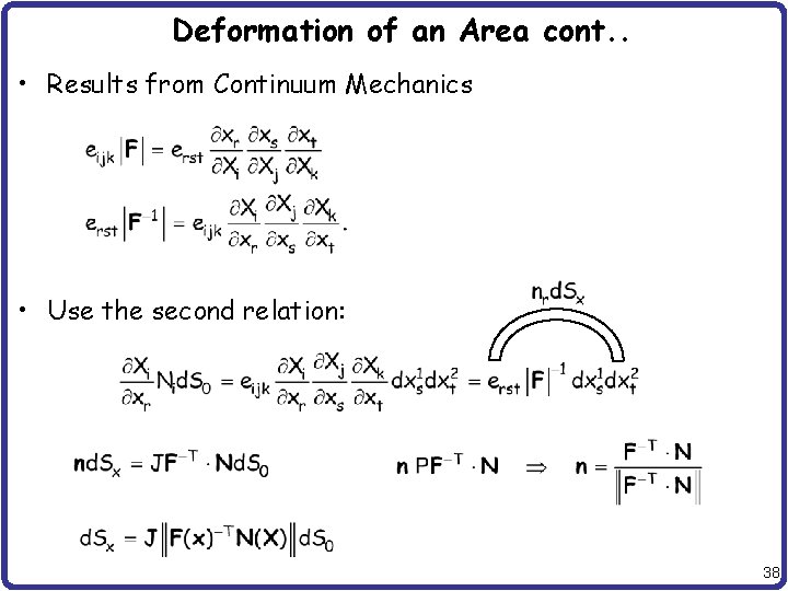 Deformation of an Area cont. . • Results from Continuum Mechanics • Use the