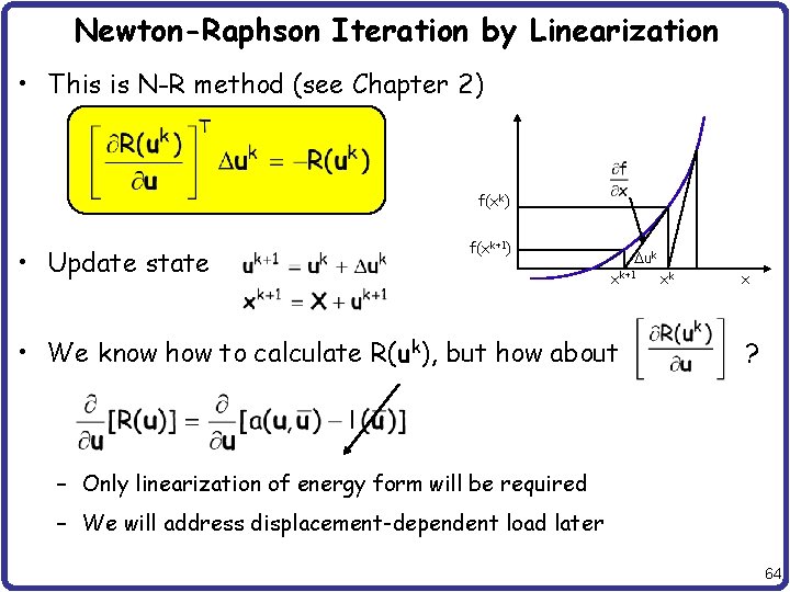 Newton-Raphson Iteration by Linearization • This is N-R method (see Chapter 2) f(xk) •