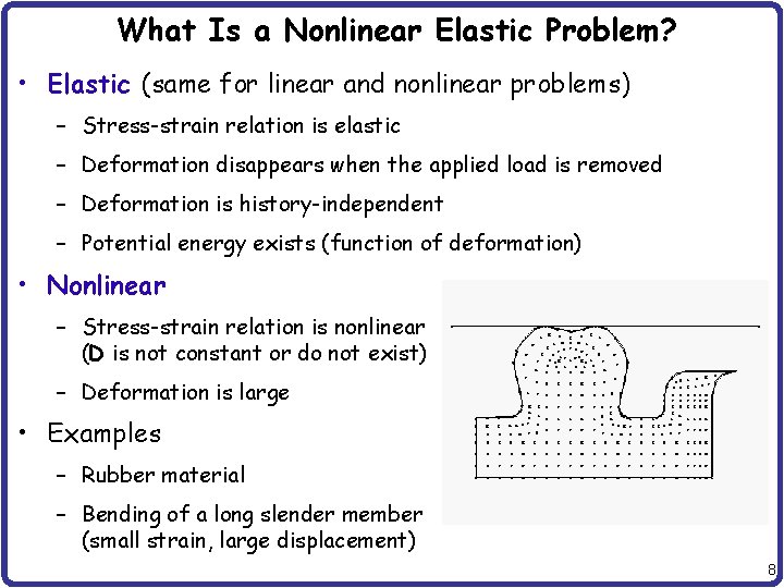 What Is a Nonlinear Elastic Problem? • Elastic (same for linear and nonlinear problems)