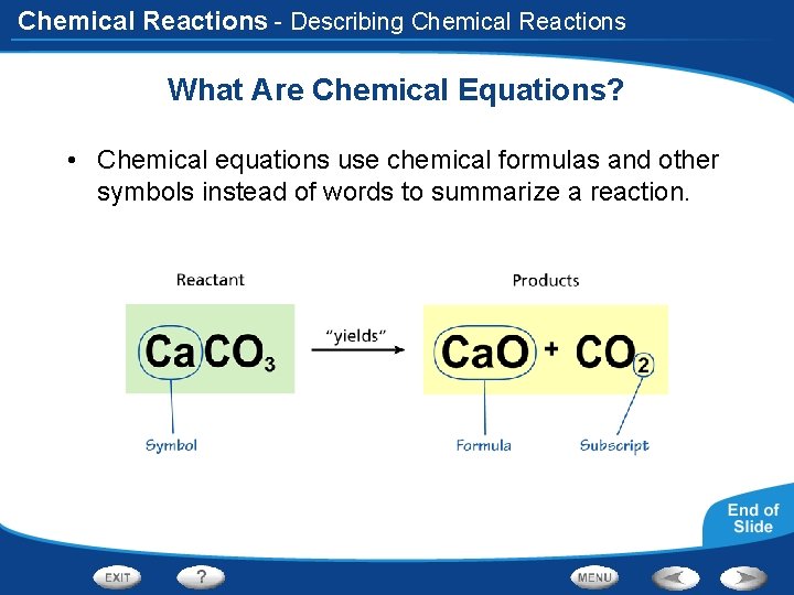Chemical Reactions - Describing Chemical Reactions What Are Chemical Equations? • Chemical equations use
