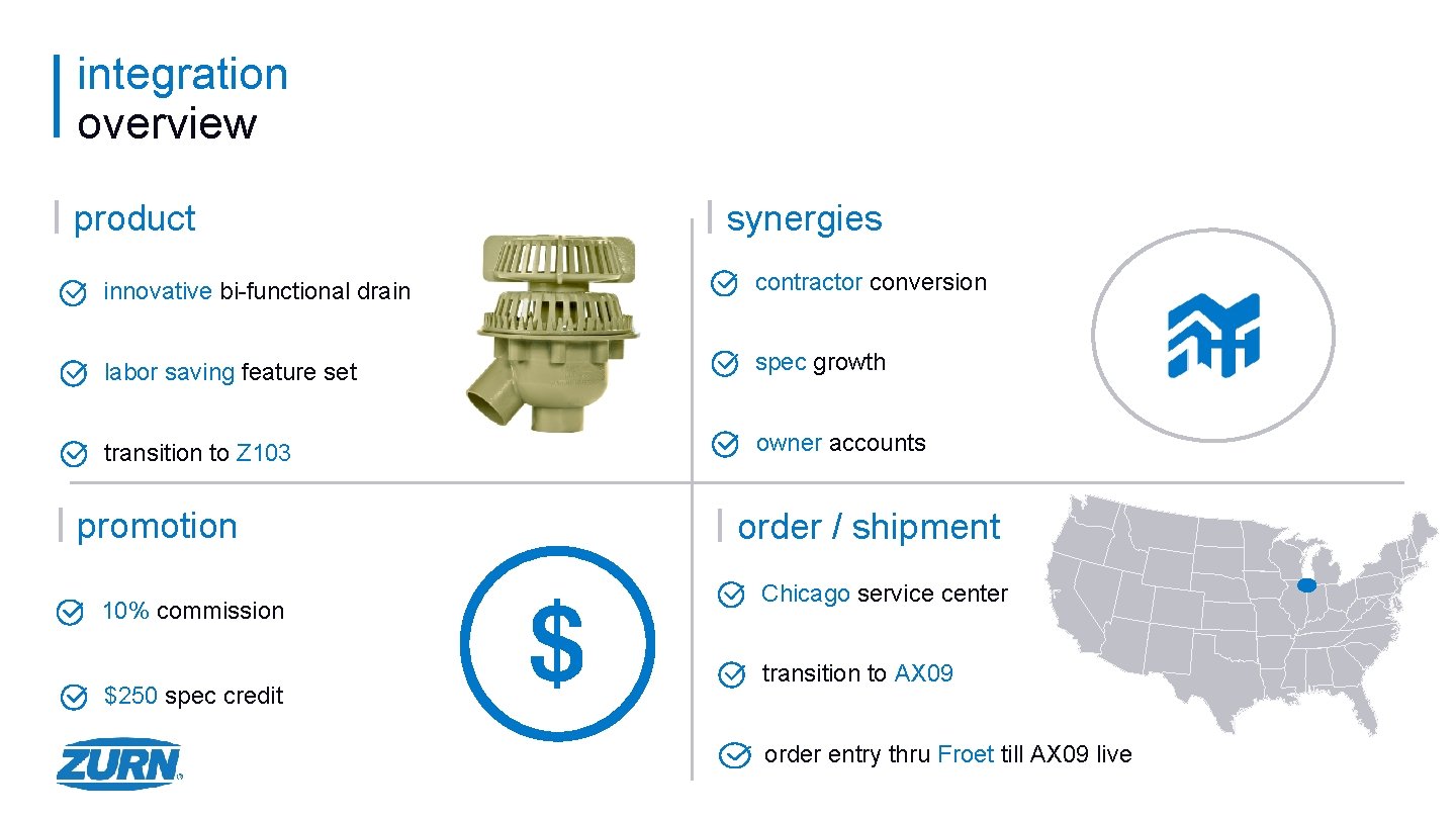 integration overview product synergies innovative bi-functional drain contractor conversion labor saving feature set spec