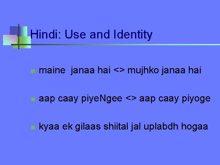 Hindi: Use and Identity n maine janaa hai <> mujhko janaa hai n aap