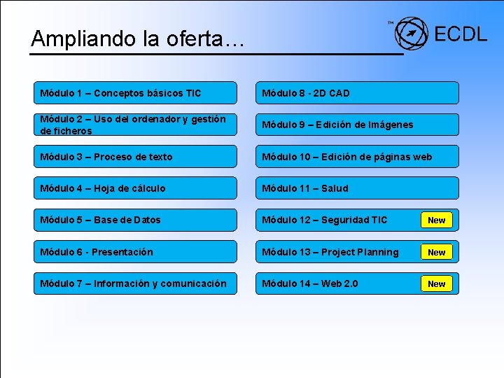 Ampliando la oferta… Módulo 1 – Conceptos básicos TIC Módulo 8 - 2 D