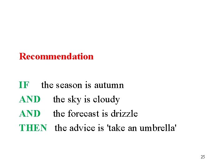 Recommendation IF the season is autumn AND the sky is cloudy AND the forecast