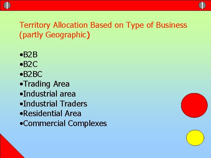 Territory Allocation Based on Type of Business (partly Geographic) • B 2 B •