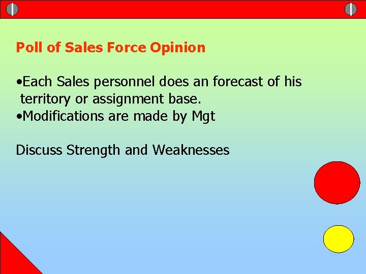 Poll of Sales Force Opinion • Each Sales personnel does an forecast of his