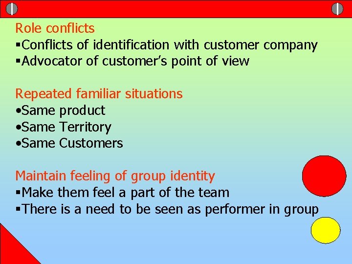 Role conflicts §Conflicts of identification with customer company §Advocator of customer’s point of view
