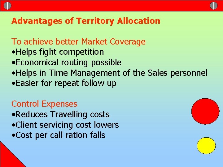 Advantages of Territory Allocation To achieve better Market Coverage • Helps fight competition •