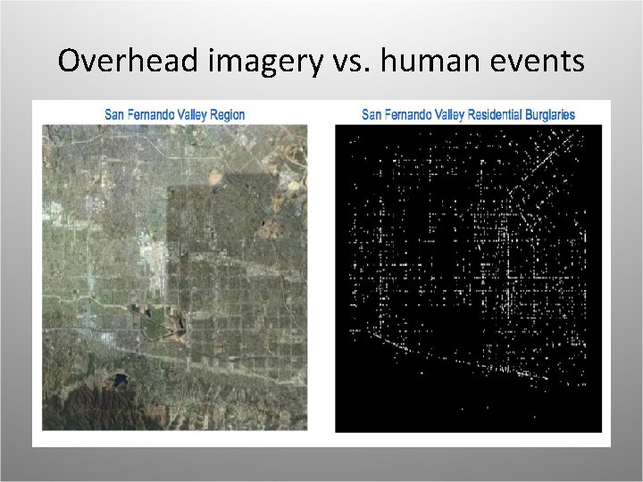 Overhead imagery vs. human events 