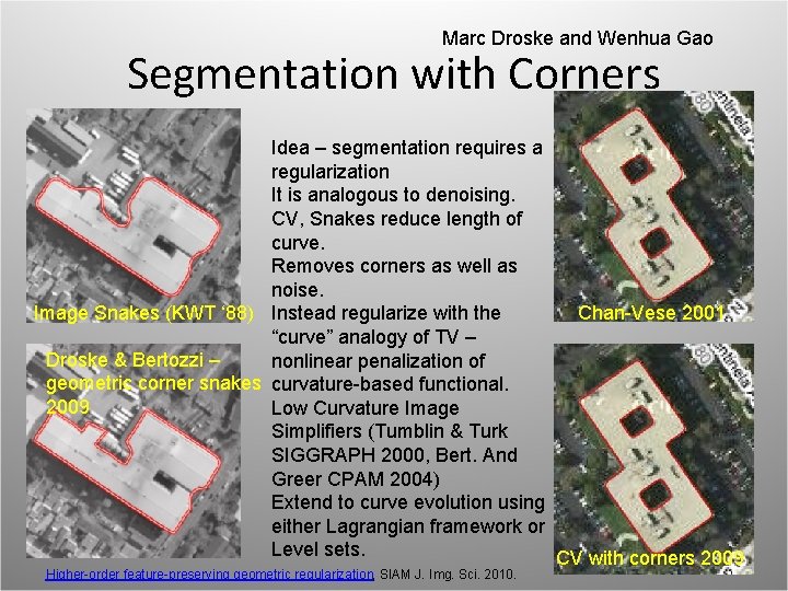 Marc Droske and Wenhua Gao Segmentation with Corners Idea – segmentation requires a regularization