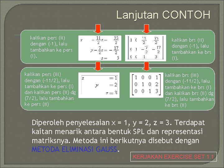 Lanjutan CONTOH kalikan pers (ii) dengan (-1), lalu tambahkan ke pers (i). kalikan pers