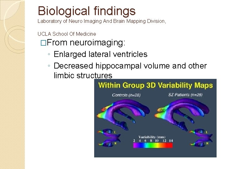 Biological findings Laboratory of Neuro Imaging And Brain Mapping Division, UCLA School Of Medicine