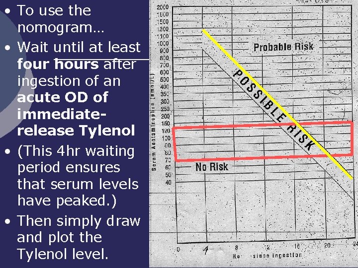  • To use the nomogram… • Wait until at least four hours after