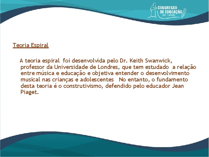 Teoria Espiral A teoria espiral foi desenvolvida pelo Dr. Keith Swanwick, professor da Universidade