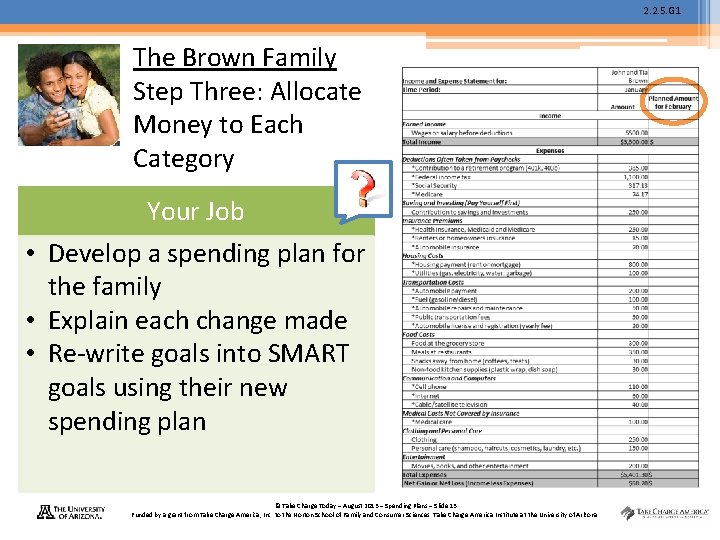 2. 2. 5. G 1 The Brown Family Step Three: Allocate Money to Each