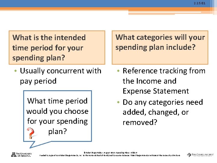 2. 2. 5. G 1 What is the intended time period for your spending