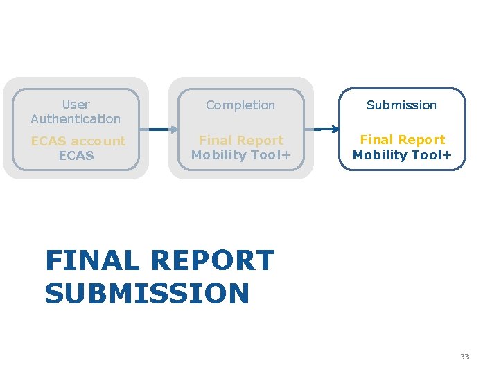 User Authentication Completion Submission ECAS account ECAS Final Report Mobility Tool+ FINAL REPORT SUBMISSION