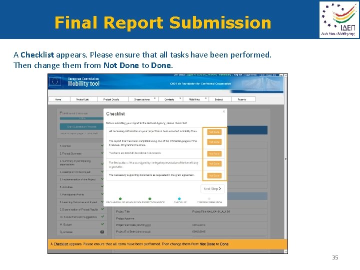 Final Report Submission A Checklist appears. Please ensure that all tasks have been performed.