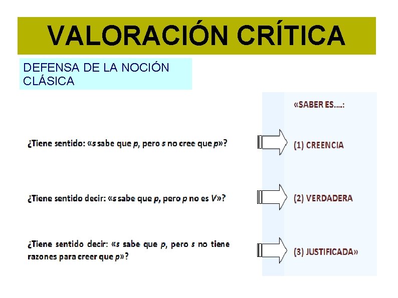 VALORACIÓN CRÍTICA DEFENSA DE LA NOCIÓN CLÁSICA 