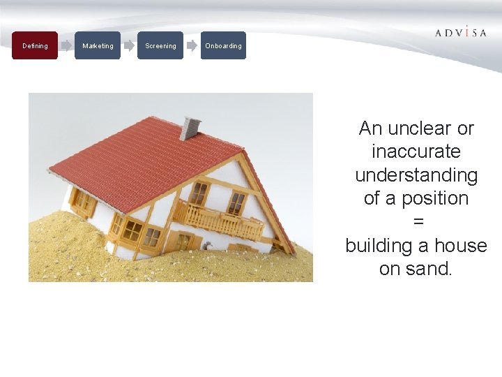 Defining Marketing Screening Onboarding An unclear or inaccurate understanding of a position = building