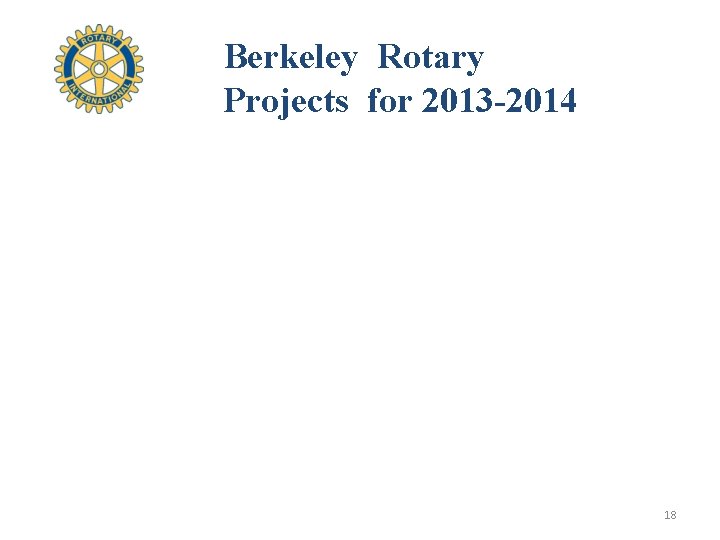 Berkeley Rotary Projects for 2013 -2014 18 