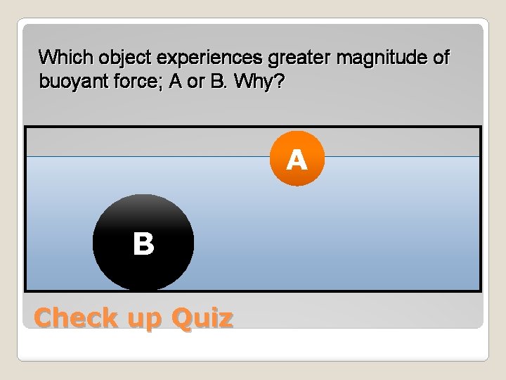 Which object experiences greater magnitude of buoyant force; A or B. Why? A B