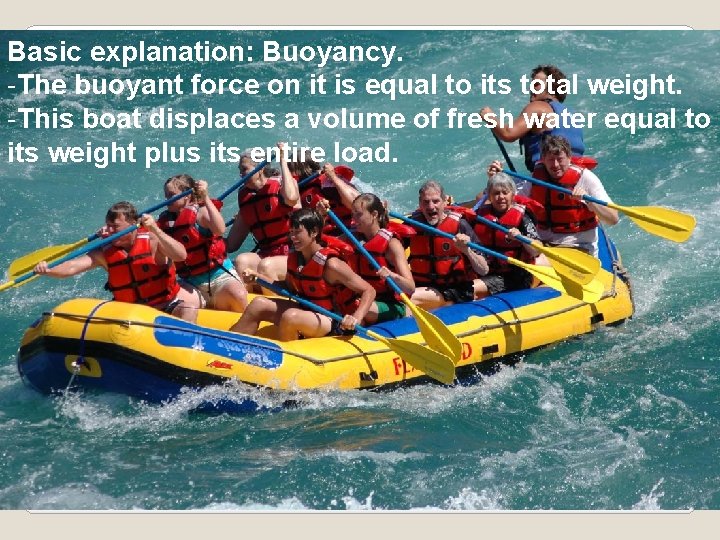 Basic explanation: Buoyancy. -The buoyant force on it is equal to its total weight.