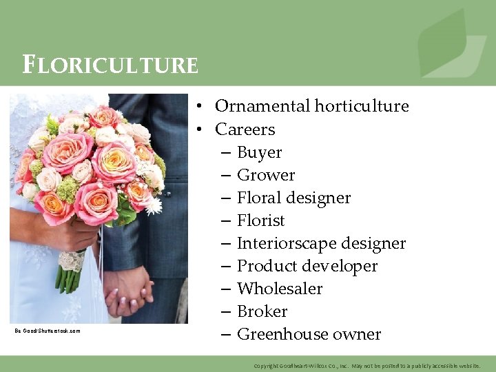 FLORICULTURE Be Good/Shutterstock. com • Ornamental horticulture • Careers – Buyer – Grower –