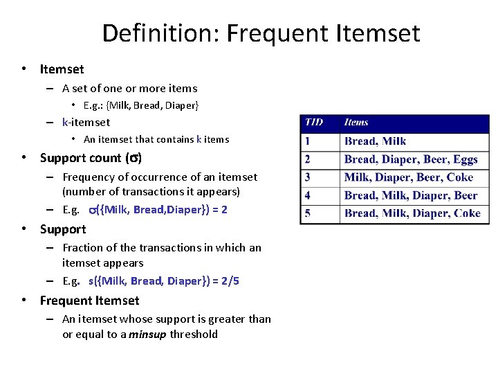 Definition: Frequent Itemset • Itemset – A set of one or more items •