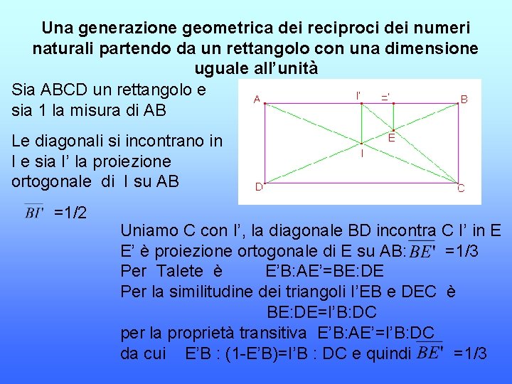 Una generazione geometrica dei reciproci dei numeri naturali partendo da un rettangolo con una