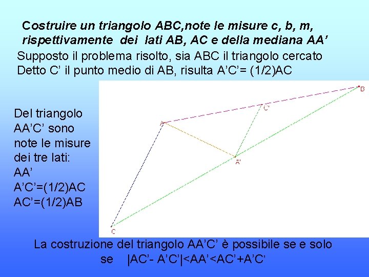 Costruire un triangolo ABC, note le misure c, b, m, rispettivamente dei lati AB,