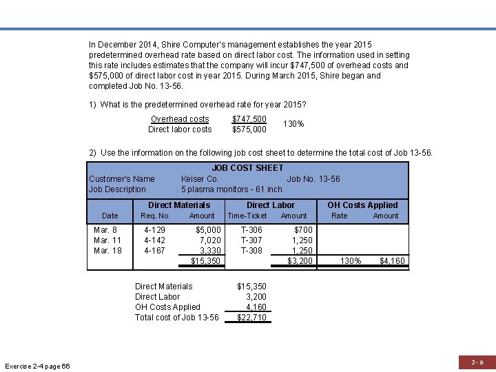 In December 2014, Shire Computer’s management establishes the year 2015 predetermined overhead rate based