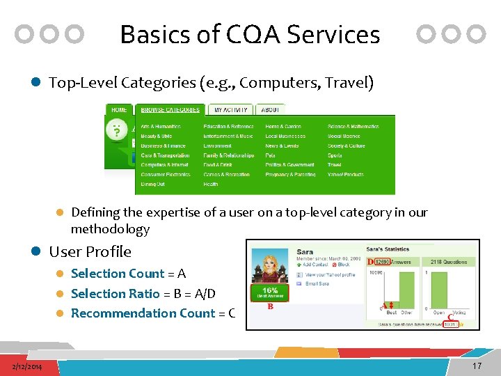 Basics of CQA Services l Top-Level Categories (e. g. , Computers, Travel) l Defining