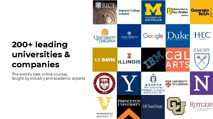 200+ leading universities & companies The world’s best online courses, taught by industry and