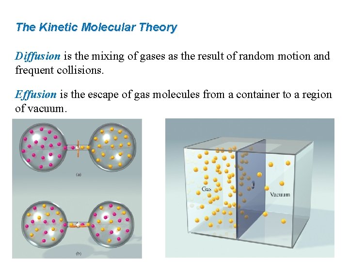 The Kinetic Molecular Theory Diffusion is the mixing of gases as the result of