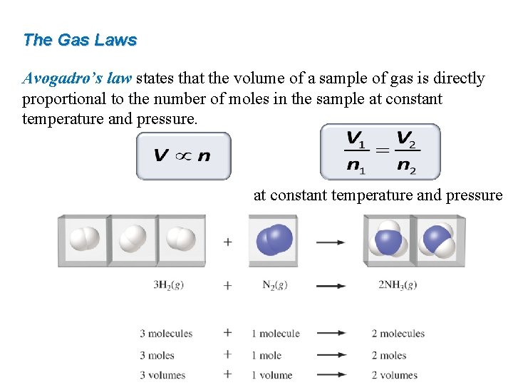The Gas Laws Avogadro’s law states that the volume of a sample of gas