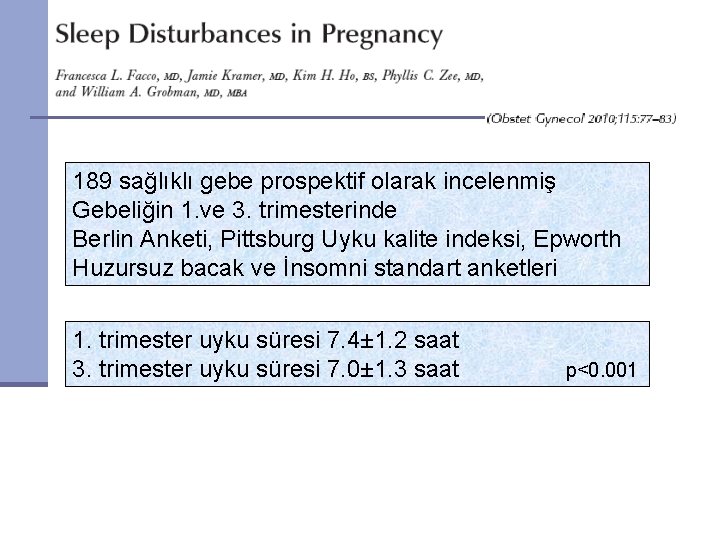 189 sağlıklı gebe prospektif olarak incelenmiş Gebeliğin 1. ve 3. trimesterinde Berlin Anketi, Pittsburg