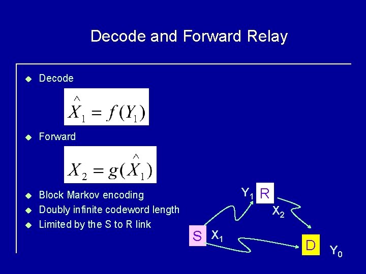 Decode and Forward Relay u Decode u Forward u Block Markov encoding Doubly infinite