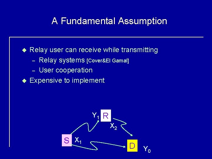 A Fundamental Assumption u u Relay user can receive while transmitting – Relay systems