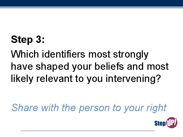 Step 3: Which identifiers most strongly have shaped your beliefs and most likely relevant