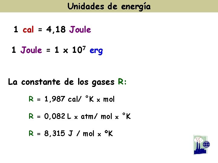 Unidades de energía 1 cal = 4, 18 Joule 1 Joule = 1 x