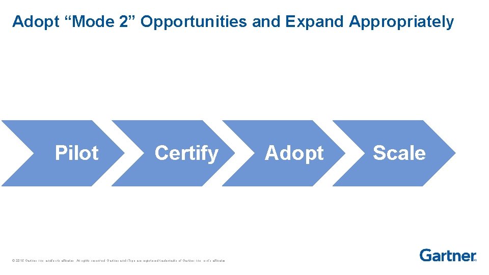 Adopt “Mode 2” Opportunities and Expand Appropriately Pilot Certify © 2015 Gartner, Inc. and/or